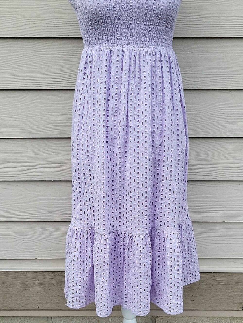 Koko & Mason Lavender Eyelet Maxi Dress Smocked Tie Straps Women's Size Small - Picture 7 of 13